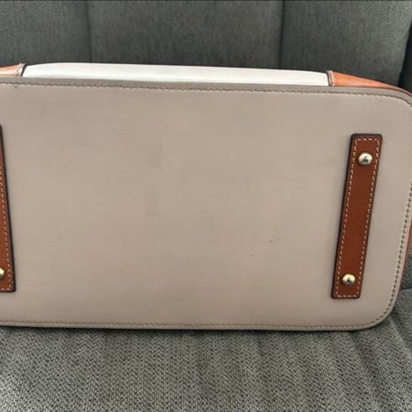 Share Dooney & Bourke Zip Top Satchel – Taupe & Tan Leather – Shoulder Strap Inc - Picture 3 of 6